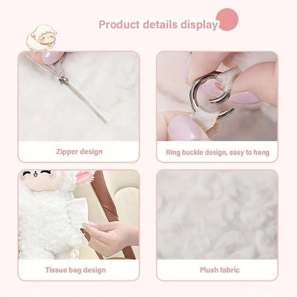 Car Tissue Box Multifunctional Hanging Drawer Box Cartoon Plush Sheep Design