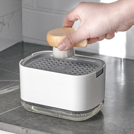 2in1 Soap Dispenser Pump Sponge Holder Countertop Dishwashing Liquid Container - Aimall
