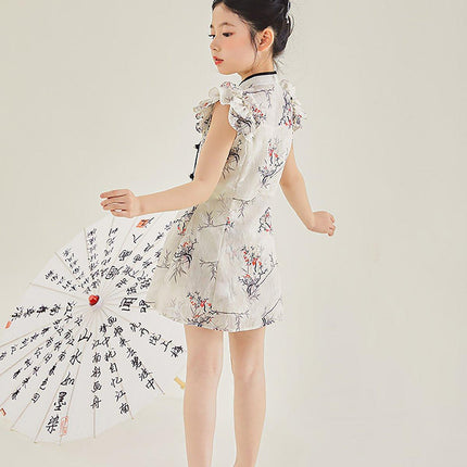 Traditional Style Girls Outfit Cheongsam Top with Matching Shorts Two-Piece Set
