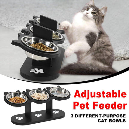 Adjustable 3pcs Pet Feeder Dog Food Bowl Rack Vertical Cat Feeding Station
