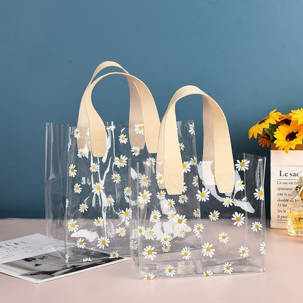 10pcs Small Fresh Transparent PVC Tote Bag Wedding Candy Gift Bag Daisy Design