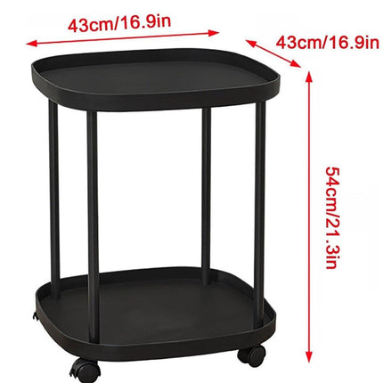 2 Tier Mobile Side Table Coffee Table with Storage Shelf Living Room Furniture