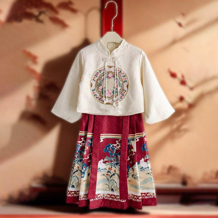 Traditional Chinese Hanfu Girl Horse-faced Skirt Elegant Dress for Festivals