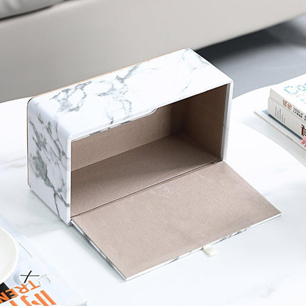 Rectangular Marble PU Leather Tissue Box Cover Napkin Holder Towel Dish Desktop