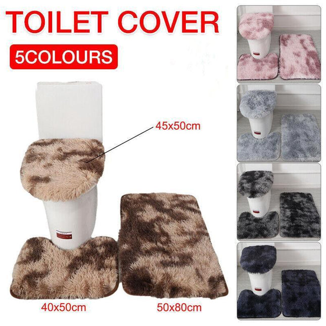 AntiSlip Washable 3pc Bathroom Mat Set Fluffy Toilet Cover Pedestal Rug Bath Mat - Aimall