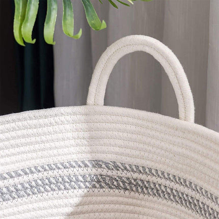 Woven Cotton Rope Storage Basket Foldable Laundry Bin Bamboo Clothes Organizer