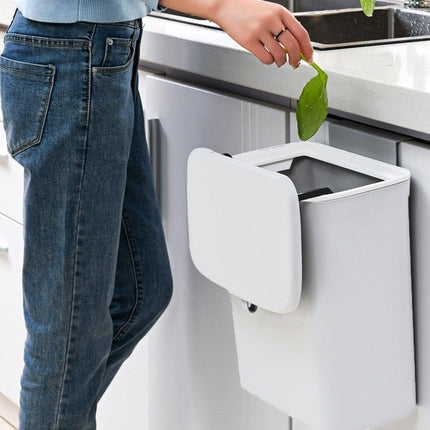 Wall Mounted Kitchen Trash Can with Sliding Lid Hanging Waste Bin for Household