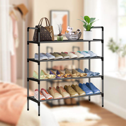 4-Tier Metal Shoe Rack Organizer Dustproof Shoe Cabinet Storage Shelf for Home