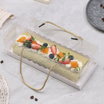25pcs Rectangular Transparent Cake Roll Packing Box Portable Swiss Pastry Box