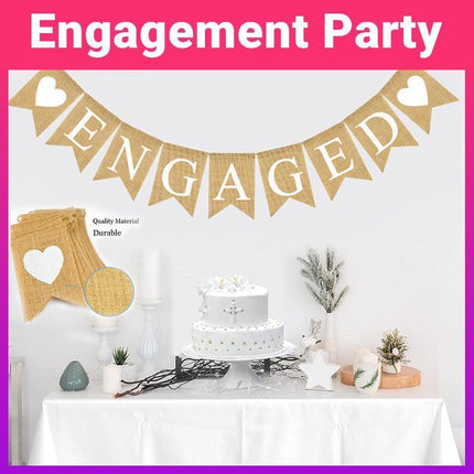 Engaged Hessian Banner Rustic Engagement Party Decorations Hearts Burlap Bunting - Aimall
