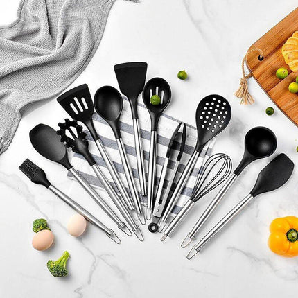 13PCS Silicone Kitchen Utensil Set Stainless Steel Handle Non-Stick Cooking Tool