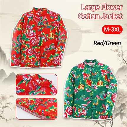 Winter Northeast Big Flower Ethnic Style Loose Peony Big Flower Cotton Coat Warm