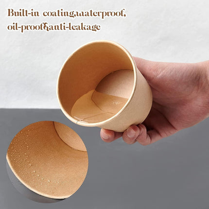 250x Biodegradable Kraft Paper Soup Bucket with Lid Takeaway Tubs Cups - Aimall