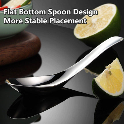 10pcs Stainless Steel Flat Bottom Spoon Household Kitchen Dining Soup Spoon Set