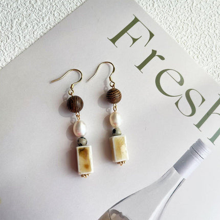 Ceramic Round Cake Earrings Wooden Bead Design Lightweight Jewellery for Women