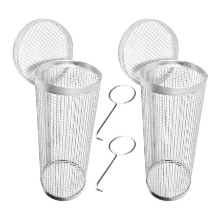 2pcs BBQ Basket Round Grill Cage Portable Rotating Net for Outdoor Cooking