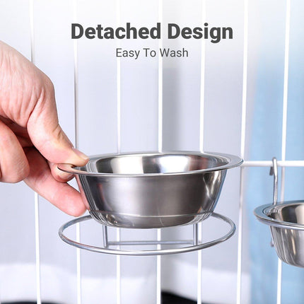 2PCS Pet Bowl Dog Food Cage Crate Water 13CM Hang-on Stainless Steel Metal Cat