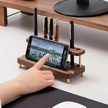 Wooden Desktop Organizer Knife Storage Rack Mobile Phone Stand Stationery Holder