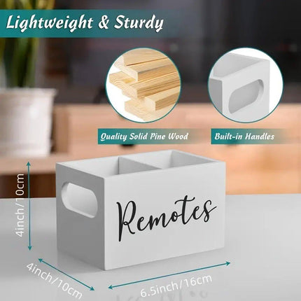 Wooden Compartment Storage Box Remote Control Holder Desktop Organizer for Home