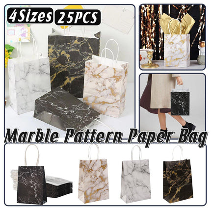 25PCS Marble Series Shopping Paper Bag Luxury Handbag Party Favor Gift Bags Set