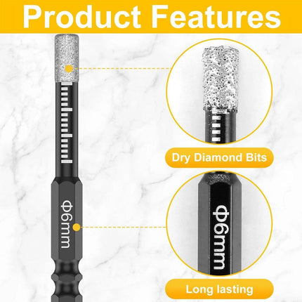 5Pcs Dry Diamond Core Drill Bit 6mm HoleSaw Cut Marble Tile Porcelain Granite