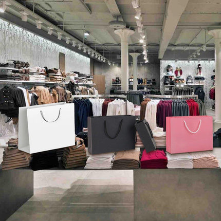 25X Kraft Paper Bags Gift Shopping Bag Carry White Pink Black Bag With Handles