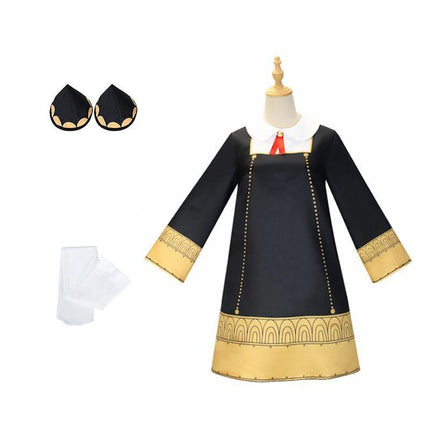 Anime SPY×FAMILY Anya Forger Cosplay Costume Girls Long Sleeve Dress Wig Outfits - Aimall