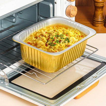 50 PCS Thickened Foil Box with Plastic Lid Rectangular Aluminum Foil