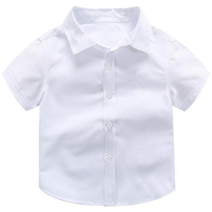 Boys Children's Kids White Short Sleeve School Shirt Open Neck With Lay Back Collar - Aimall