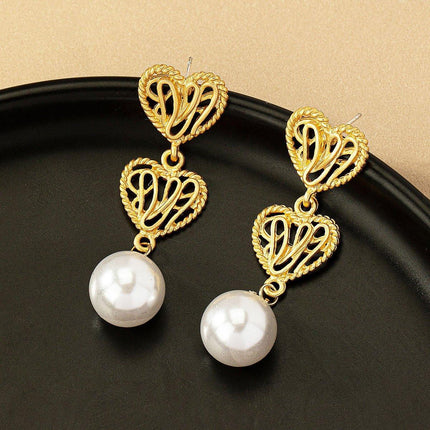Retro Hollow Twist Imitation Pearl Earrings Fashion Statement Jewelry Gift