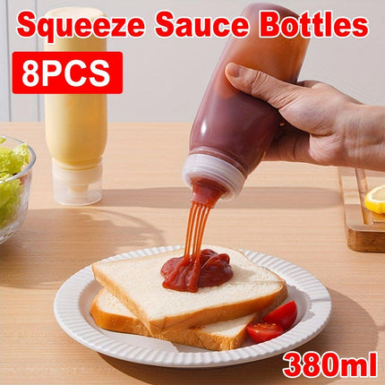 8pcs Squeeze Sauce Bottle Multi Hole 380ML Plastic Jam Salad Dressing Bottle Set