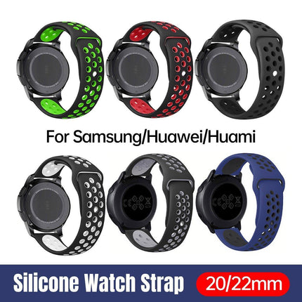 22mm 20mm Silicone Sports Watch Band for Samsung Huawei Huami Two-Tone Strap