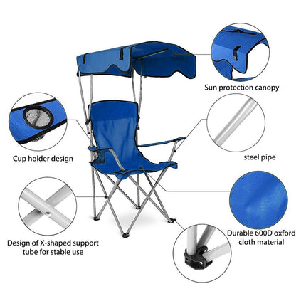 Canopy Chair Foldable W/ Sun Shade Beach Camping Folding Outdoor Fishing Blue - Aimall