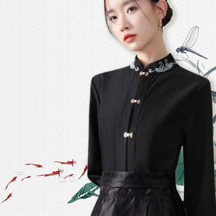 Chinese Style Women Autumn Standing Collar White Shirt Fashion Inner Tops