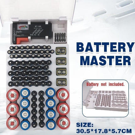 93 Slot Battery Storage Organizer Holder with Tester-Battery Caddy Rack Case Box - Aimall