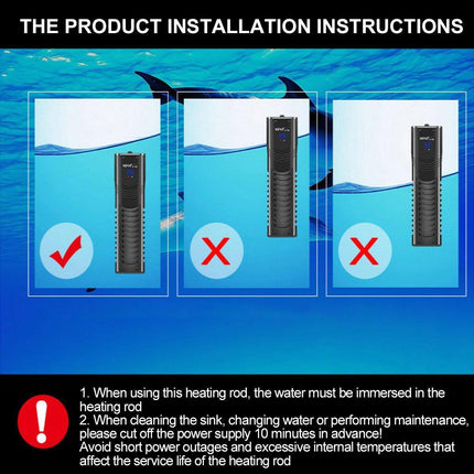 500/800/1000w Submersible Temperature Control Rod with LED Display for Fish Tanks