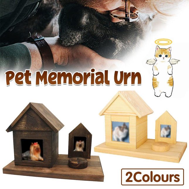 Pet House Urns Dog Cat Ashes Urn with Photo Frame Memory Box Wooden Memorial Pet - Aimall