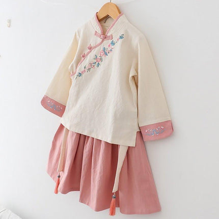 Traditional Chinese Hanfu Dress Set for Girls Cheongsam Outfit Spring
