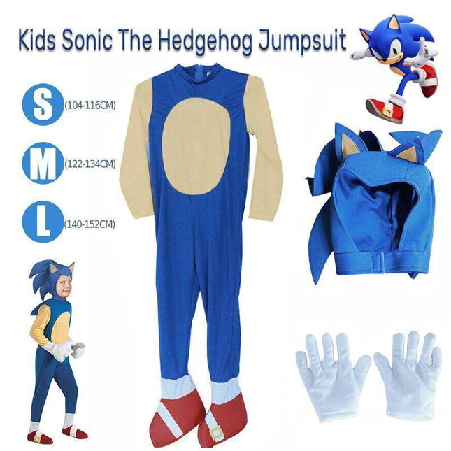 Kids Sonic The Hedgehog Jumpsuit Cosplay Costume Fancy Dress Christmas Wear Hat AU - Aimall