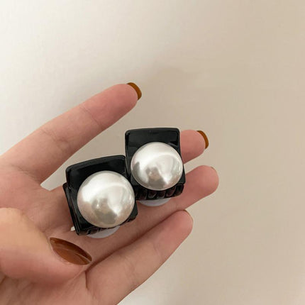 Mini Hair Claw Faux Pearl Hair Clip Hairpins For Women Girls Black Small Grab