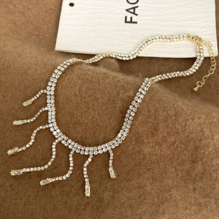 Luxury Zirconia Tassel Necklace Elegant Collar Jewelry for Women Party Wear