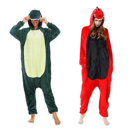 Dinosaur Cartoon Flannel Pajamas One Piece Fall Winter Homewear Sleepwear