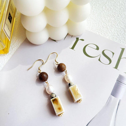 Ceramic Round Cake Earrings Wooden Bead Design Lightweight Jewellery for Women