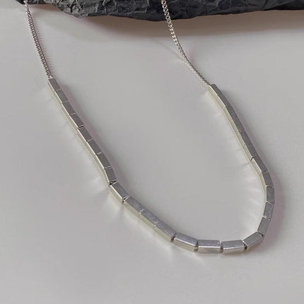 Basic Titanium Steel Silver Slide Block Chain Sparkling Necklace Women Jewelry - Aimall
