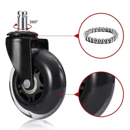 5pcs 3-Inch PU Transparent Caster Wheels Luggage Office Chair Mute Swivel Wheels