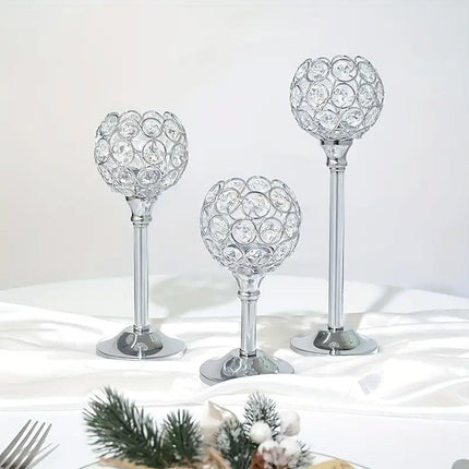 3PCS Crystal Candle Holders Metal Candlelight Wedding Home Dinner Decoration