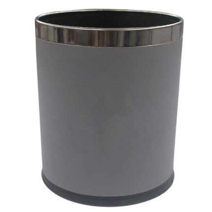 Durable Hotel Trash Bin Leather Wastebasket Office Room Metal Lining 26x22cm