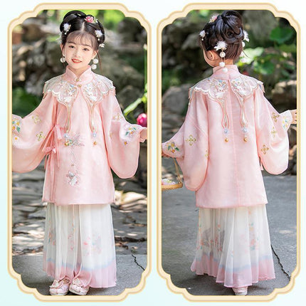 Chinese Girls Embroidered Dress Floral Tang Suit Hanfu Fairy Ancient Costume New - Aimall