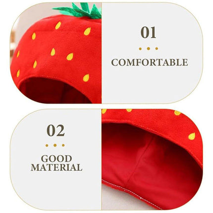 Adorable Plush Strawberry Hat Costume Headgear for Pets and Fun Photo Props