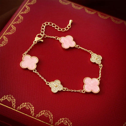 Luxury Pink Four-Leaf Clover Bracelet Elegant Fashion Jewellery Bracelet